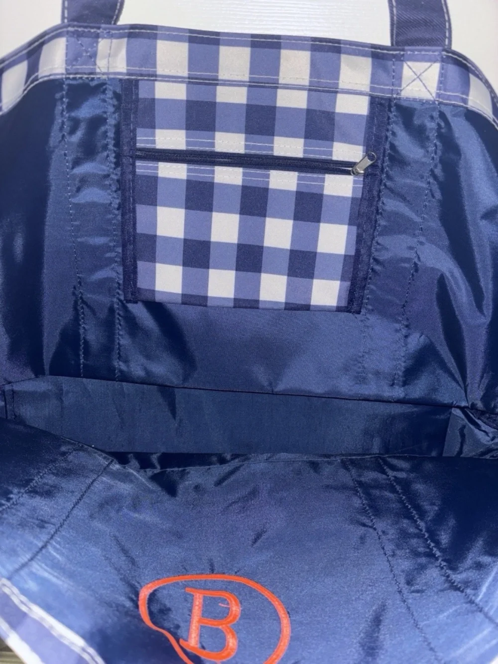 Share Gingham - Embroidered Letter “B” Monogram Tote Bag